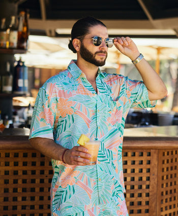 Ruziyoog Summer short-sleeved men flower shirt short-sleeved trendy  personalized casual floral button down Hawaiian shirt 100% cotton Yellow  XXXL 