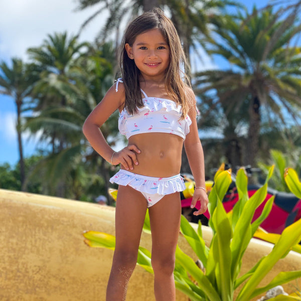 Hawaiian Kids Swimwear  The Surfing Flamingos - Girls Ruffle Bikini UPF  50+ – Kenny Flowers