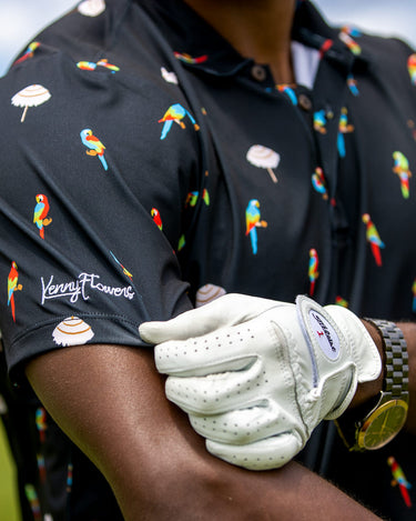 The Birdies of Paradise - Black Tropical Golf Shirt by Kenny Flowers