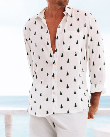 White Leopard Print Men's Button Down Long-Sleeve Shirts Large Size(10  Sizes) Casual Beach Shirt