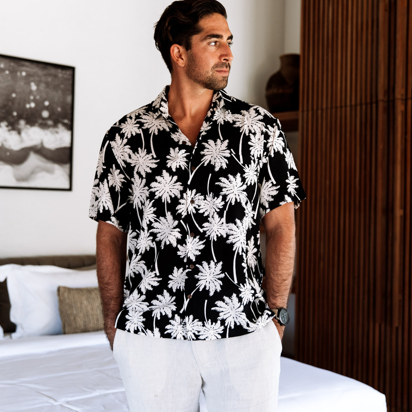 Black Palms Hawaiian Shirt | The Moon Shine by Kenny Flowers Black / XXXL